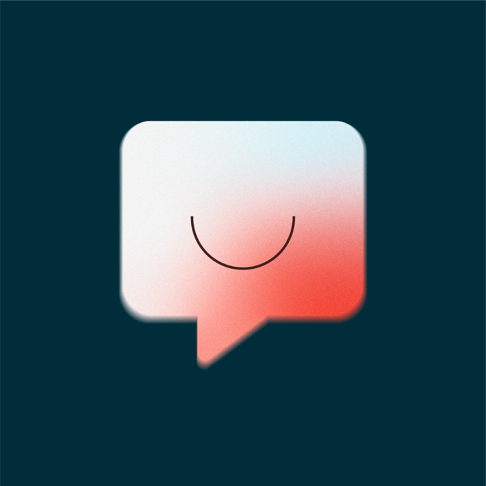 Dekorativt bilde for supportavdelingen ved Kvass. Et snakkebobleikon med smilende munn.