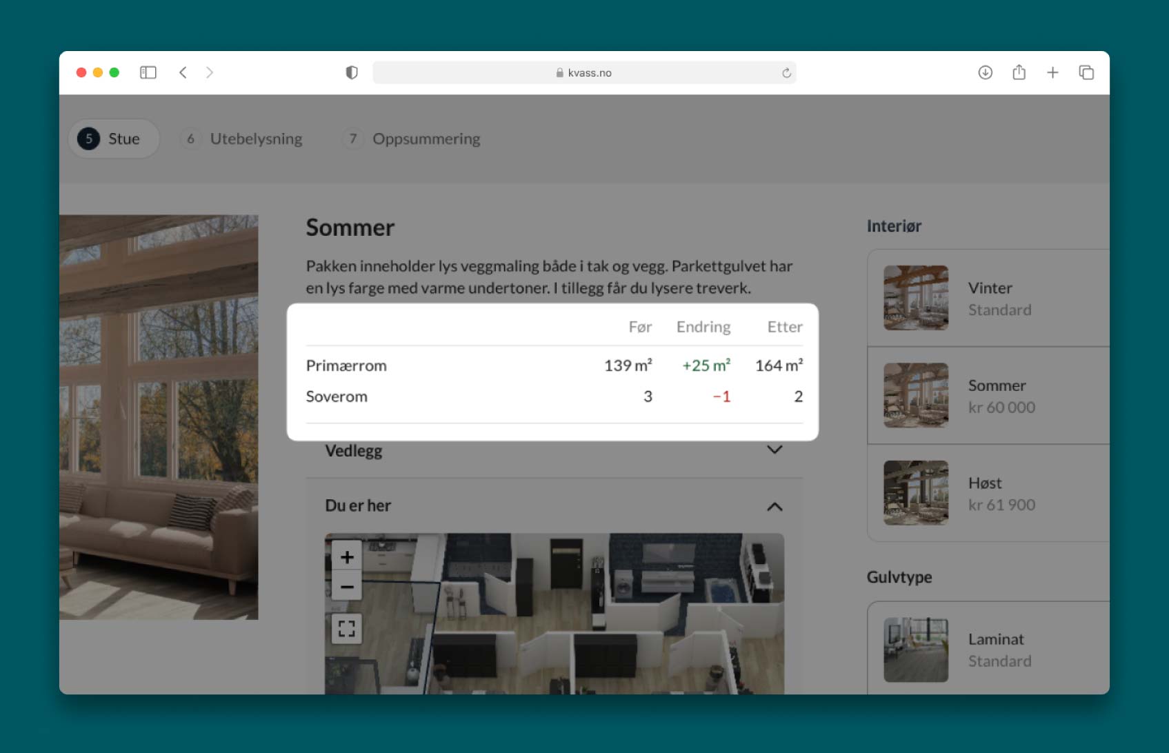 Skjermdump av tilvalgbutikk med dynamisk nøkkelinformasjon på enheten