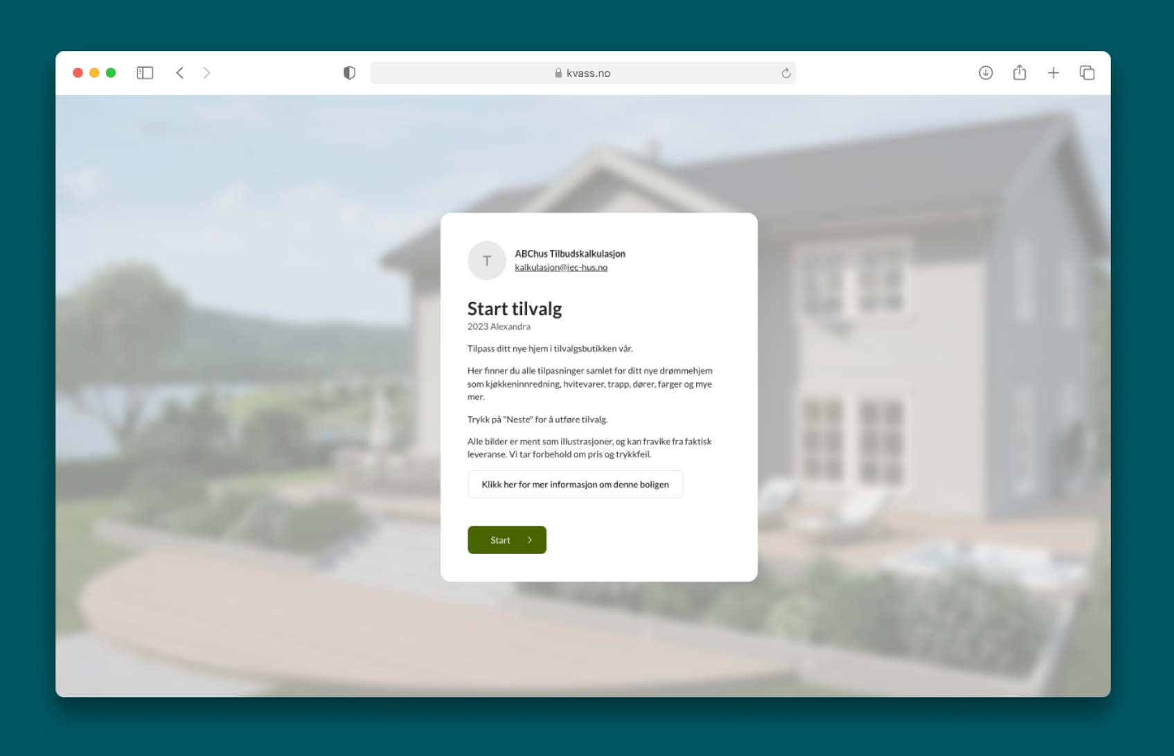 Kvass tilvalg har fått nytt utseende. Skjermdump av startsiden for tilvalg.